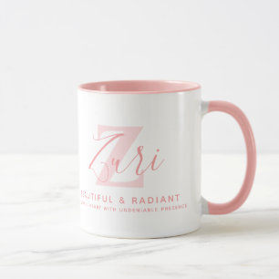 Zuri Namensbedeutung und Monogramm in zarter rosa  Tasse