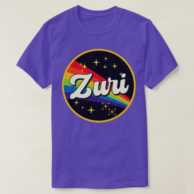 Zuri Rainbow im Vintagen Weltraumstil T-Shirt (Design vorne)