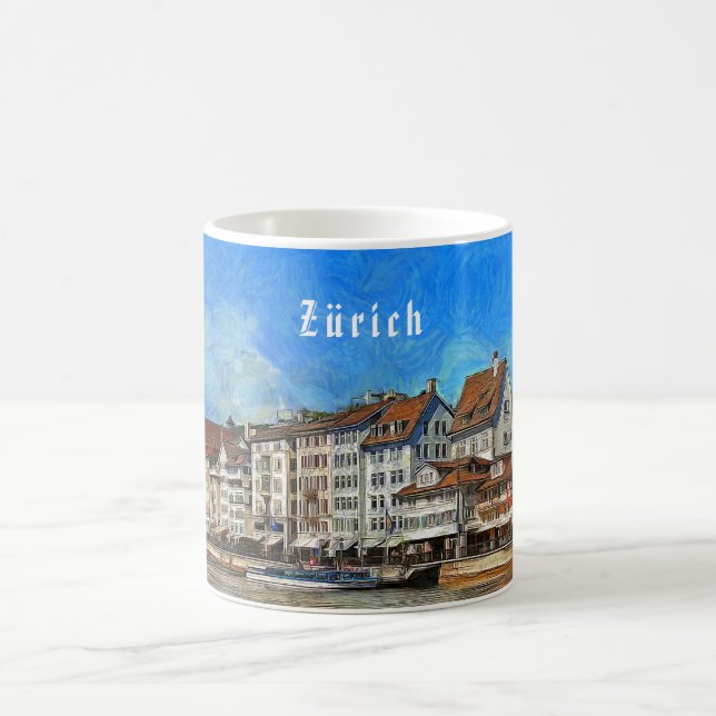 Zürich. Ansicht des Limmat-Flussdammes Kaffeetasse (Mittel)
