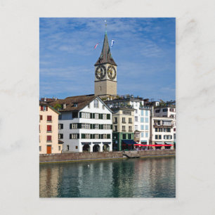 Zurich Clock Tower Postcard Postkarte