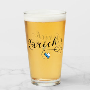 Zürich-Flagge: Herz, Zürich, Schweiz Glas