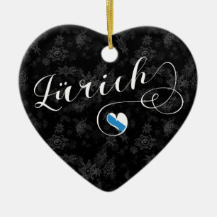 Zürich-Flagge: Herz, Zürich, Schweiz Keramik Ornament