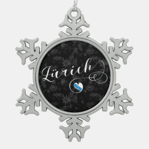 Zürich-Flagge: Herz, Zürich, Schweiz Schneeflocken Zinn-Ornament