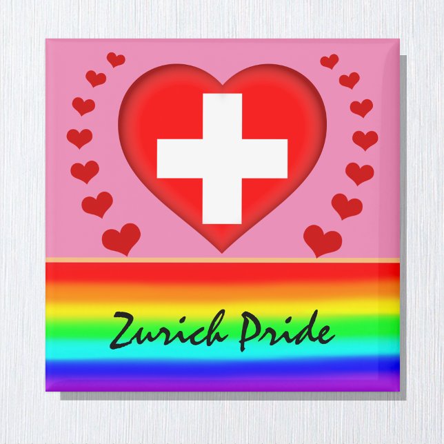 Zurich Pride & Hearts & Rainbow Flag / Liebe Schwe Magnet (Von Creator hochgeladen)