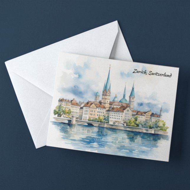 Zurich Schweiz Aquarellmalerei Postkarte (Zurich Switzerland Watercolor Painting Postcard)