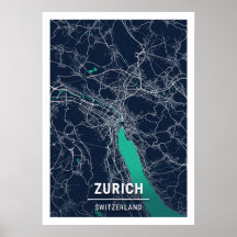 Zürich - Schweiz Blue Dark City Map