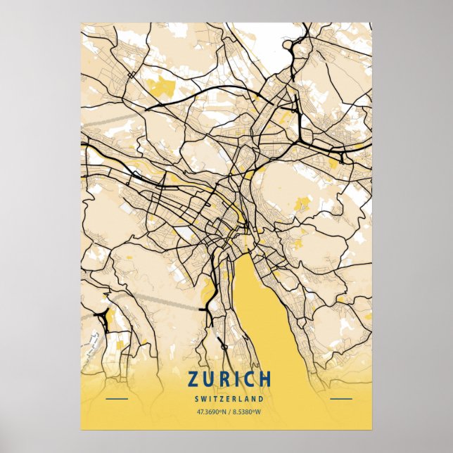 Zürich - Schweiz Gelbe Karte Poster (Vorne)