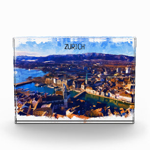 Zürich Schweiz Panoramaausblick Wasserfarbe Fotoblock