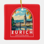 Zürich Schweiz Reisen Keramikornament<br><div class="desc">Zurich Retrovektor-Reisedesign. Die malerischen Gassen der Altstadt,  auf beiden Seiten des Flusses Limmat,  spiegeln ihre prämittelalterliche Geschichte wider.</div>
