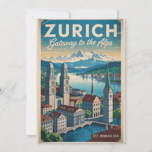 Zürich Schweiz Retro-Silhouette Stadtansicht Reise Feiertagskarte