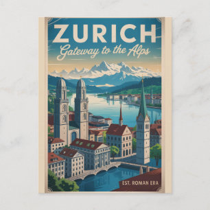 Zürich Schweiz Retro-Silhouette Stadtansicht Reise Postkarte