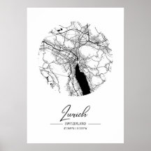 Zürich - Schweiz Schwarzes Wasser City Karte