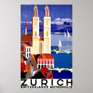 Zürich, Schweiz Stadt, Kirche, Jahrgang Poster