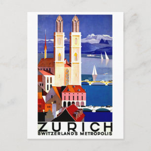 Zürich, Schweiz Stadt, Kirche, Vintage Reise Postkarte