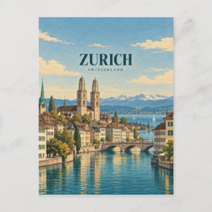Zürich Schweiz Vintage-Reise Kunst Postkarte