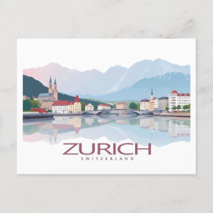 Zürich Schweiz Zürichsee Pastel Travel Postkarte