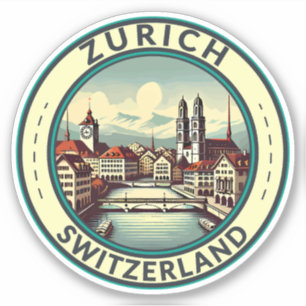 Zurich Switzerland Illustration Travel Art Abzeich Aufkleber