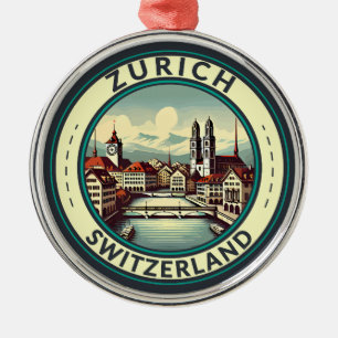 Zurich Switzerland Illustration Travel Art Abzeich Ornament Aus Metall