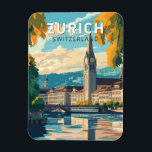 Zurich Switzerland Reisen Vintag Magnet<br><div class="desc">Zurich Retrovektor-Reisedesign. Die malerischen Gassen der Altstadt,  auf beiden Seiten des Flusses Limmat,  spiegeln ihre prämittelalterliche Geschichte wider.</div>