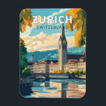 Zurich Switzerland Reisen Vintag Magnet<br><div class="desc">Zurich Retrovektor-Reisedesign. Die malerischen Gassen der Altstadt,  auf beiden Seiten des Flusses Limmat,  spiegeln ihre prämittelalterliche Geschichte wider.</div>