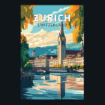 Zurich Switzerland Reisen Vintag Poster<br><div class="desc">Zurich Retrovektor-Reisedesign. Die malerischen Gassen der Altstadt,  auf beiden Seiten des Flusses Limmat,  spiegeln ihre prämittelalterliche Geschichte wider.</div>