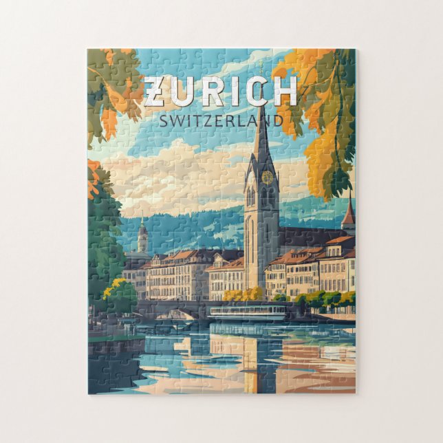 Zurich Switzerland Reisen Vintag Puzzle (Vertikal)