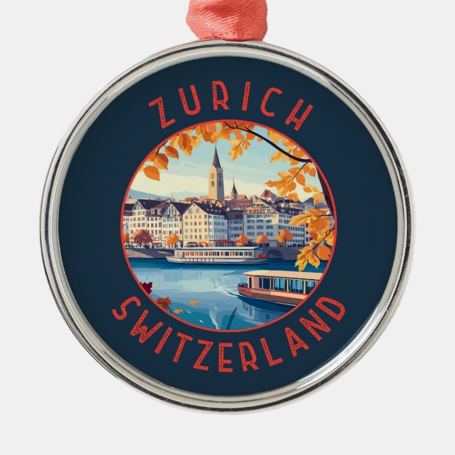 Zurich Switzerland Retro Distressed Circle Ornament Aus Metall (Vorne)