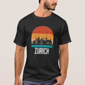Zurich Switzerland Retro Vintage Sunset Skyline Zu T-Shirt