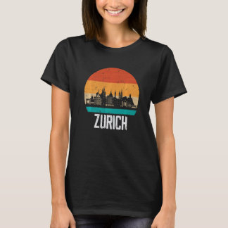 Zurich Switzerland Retro Vintage Sunset Skyline Zu T-Shirt