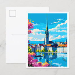 Zurich Switzerland Vintage Illustration Postkarte