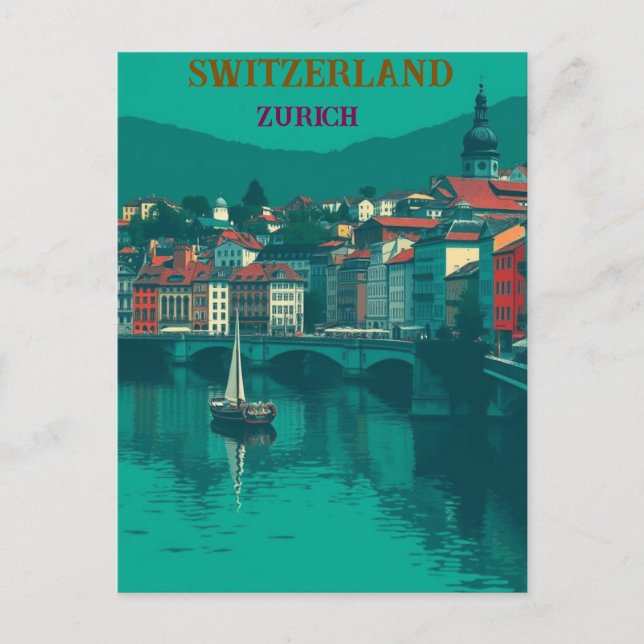 Zurich Switzerland Vintage Reisen Kunst, Dichtung  Postkarte (Vorderseite)