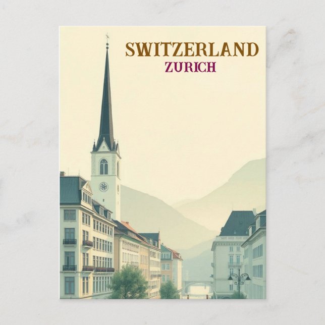 Zurich Switzerland Vintage Reisen Kunst, Dichtung  Postkarte (Vorderseite)