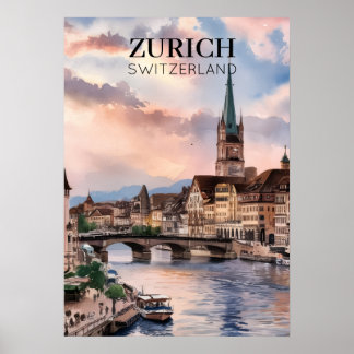 Zurich Switzerland Watercolor Painting Poster