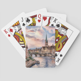 Zurich Switzerland Watercolor Painting Spielkarten
