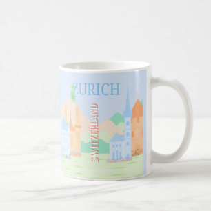 Zurich Travel Art, Schweiz, Blue Retro Travel Kaffeetasse