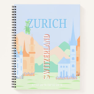 Zurich Travel Art, Schweiz, Blue Retro Travel Notizbuch