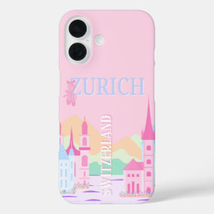 Zurich Travel Art, Schweiz, Pink Preppy iPhone 16 Hülle