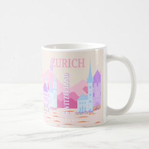 Zurich Travel Art, Schweiz, Pink Preppy Travel Kaffeetasse