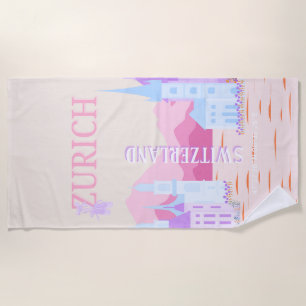 Zurich Travel Art, Schweiz, Pink Preppy Travel Strandtuch
