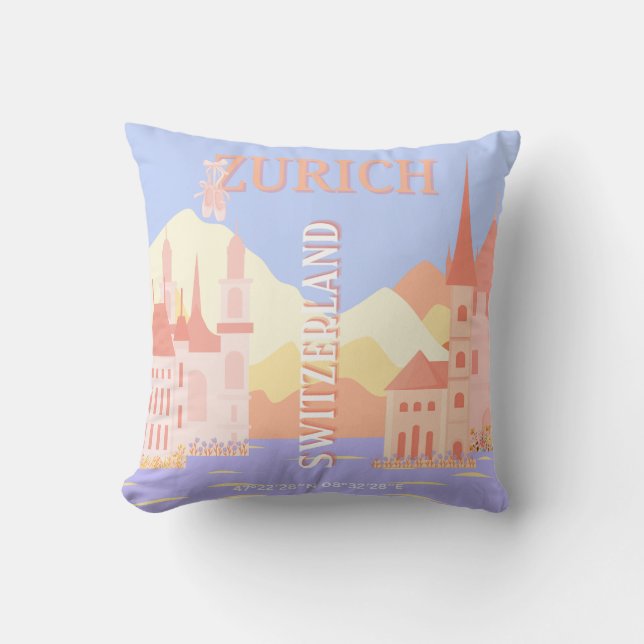 Zurich Travel Art, Schweiz Reisen Art Kissen (Vorderseite)