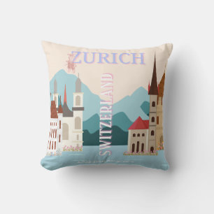 Zurich Travel Art, Schweiz Reisen Art, Retro Kissen