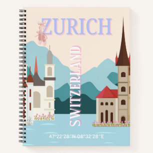 Zurich Travel Art, Schweiz Reisen Art, Retro Notizbuch