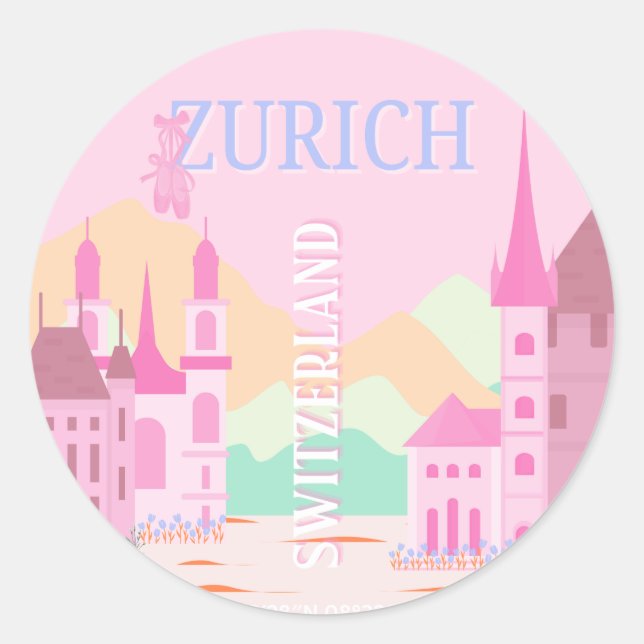 Zurich Travel Art, Schweiz Reisen Kunst, Rosa Runder Aufkleber (Vorderseite)