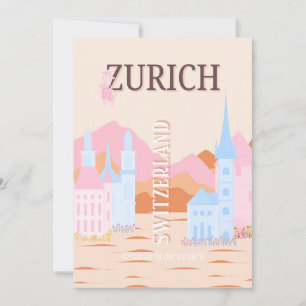 Zurich Travel Art, Schweiz, Retro Travel Art Feiertagskarte