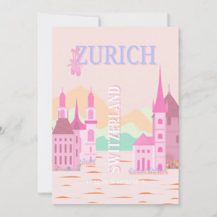 Zurich Travel Art, Schweiz, Rosa Retro Travel Feiertagskarte
