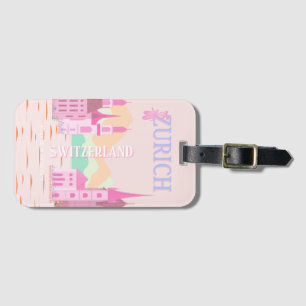 Zurich Travel Art, Schweiz, Rosa Retro Travel Gepäckanhänger