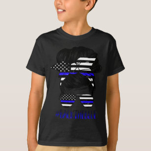 Zurück die Blue-Messy Bun Thin Blue Line Polizeiun T-Shirt