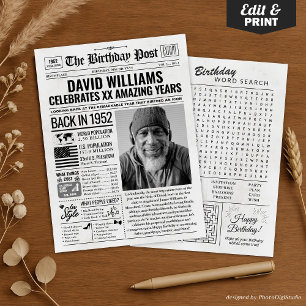 Zurück in 1950 Geburtstagszeitung mit maßgeschneid Feiertagskarte