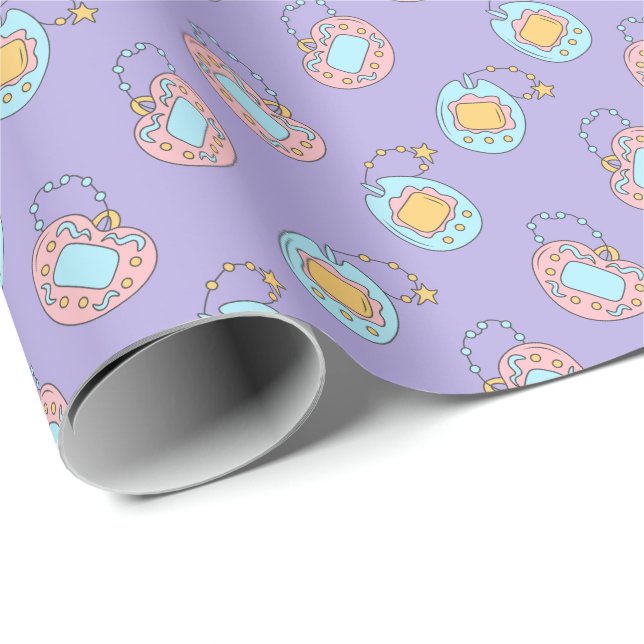 Zurück in die 90er Jahre - Farbiges Y2K Tamagotchi Geschenkpapier (Rolleneckpunkt)