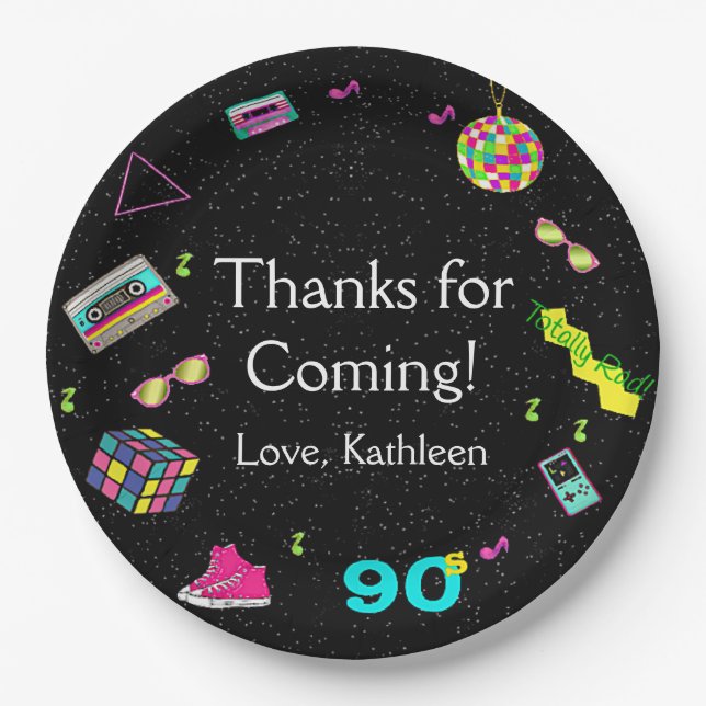 Zurück in die 90er Jahre, jedes Alter, vielen Dank Pappteller (Vorderseite)